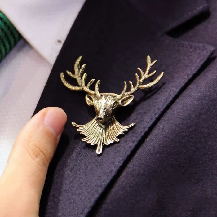 Metal Stag Head Brooch