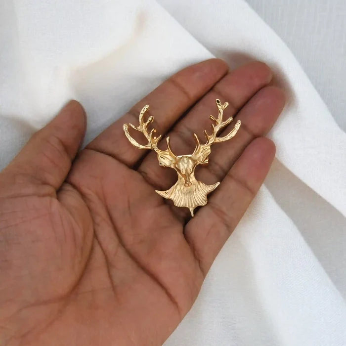 Metal Stag Head Brooch