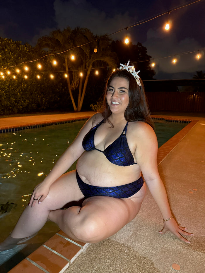 Metallic Blue Mermaid Triangle Bikini Top