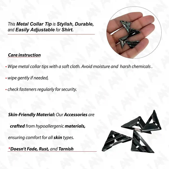 Ani Accessories | Information of care tips of collar tip with the small image of 4 piece of 
black collar  tip plus small circular image of  collar tip in the palm of the hand
