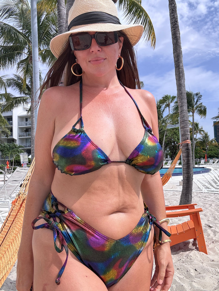 Metallic Rainbow Side Tie Bikini Bottom