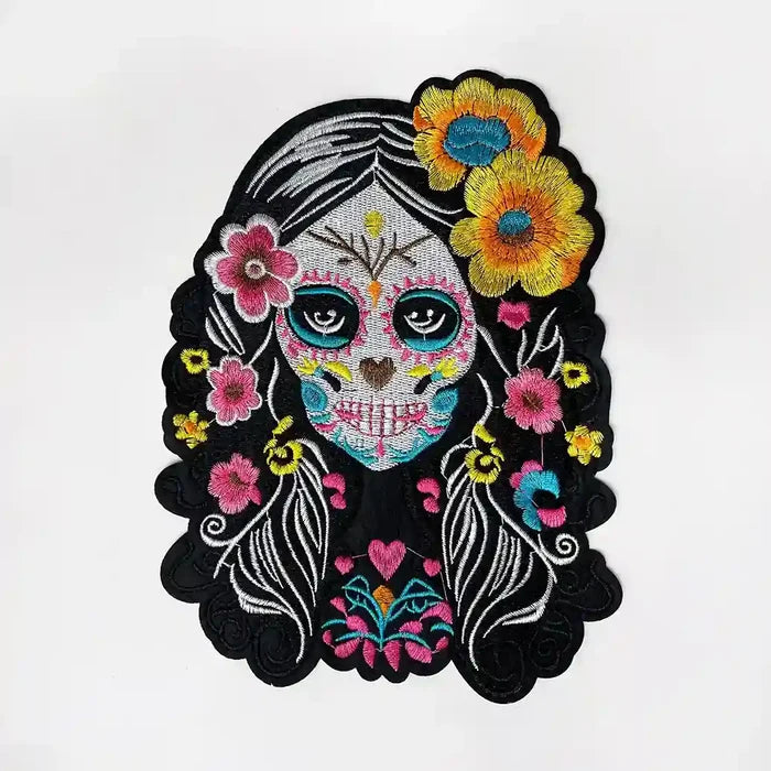 Mexican Daydream Girl Skeleton Floral Hot-Fix Patch