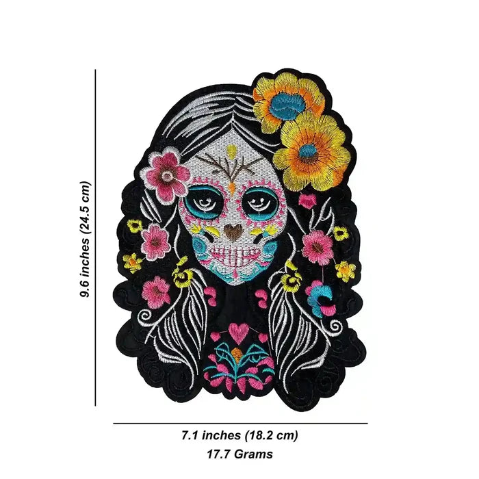 Mexican Daydream Girl Skeleton Floral Hot-Fix Patch