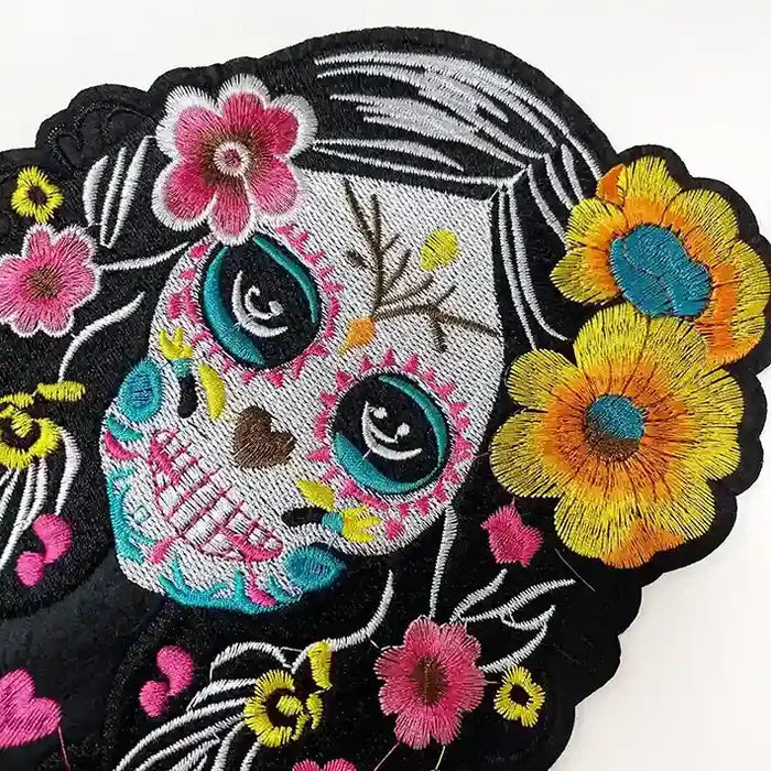 Mexican Daydream Girl Skeleton Floral Hot-Fix Patch