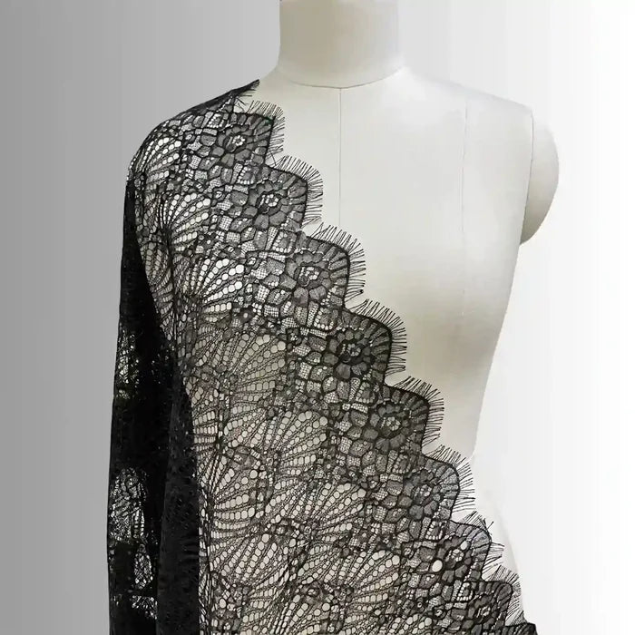 Midnight Black Rose Corded Fabric | 60 inches