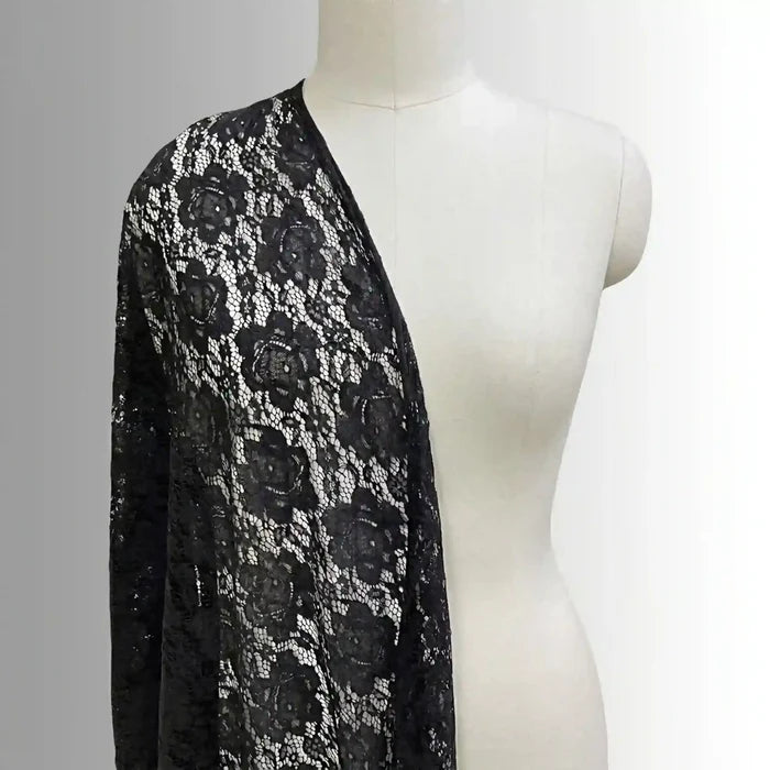 Midnight Black Rose Corded Fabric | 60 inches