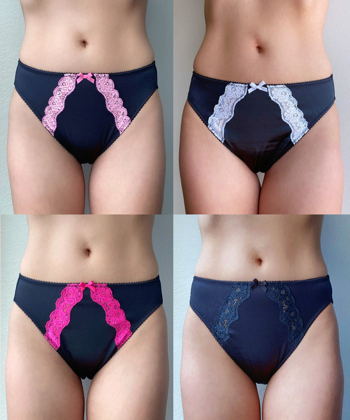 Milana 4 Juliet panties set, dark bikini brief with pink scalloped lace trim