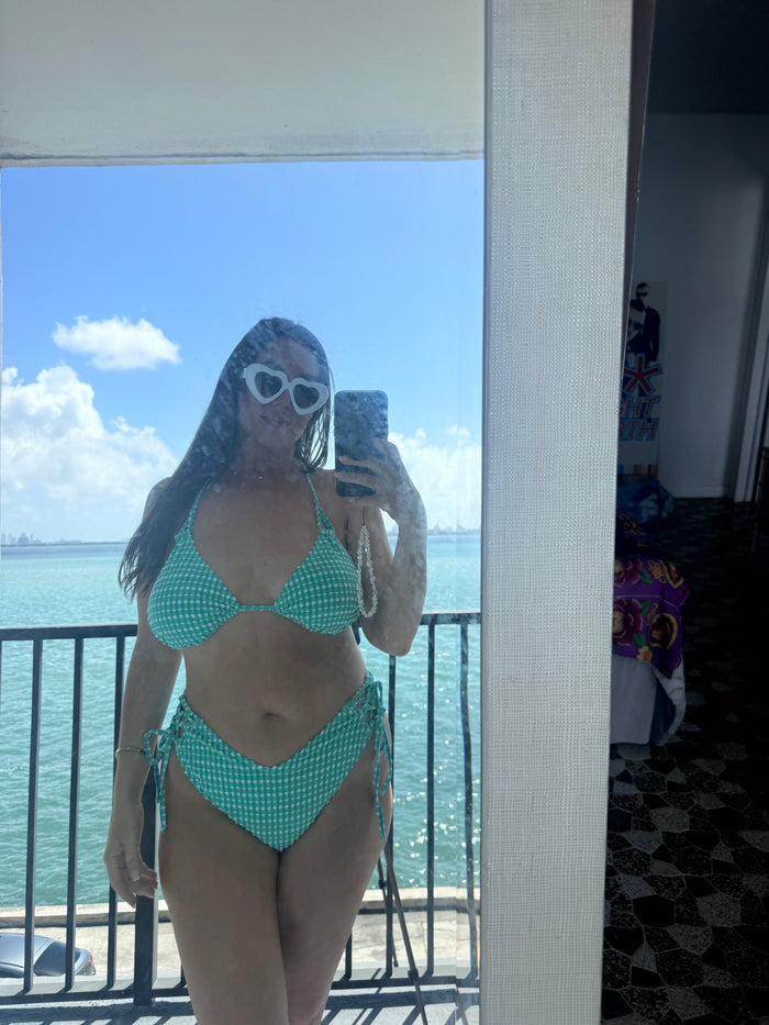 Mint Julep Gingham Side Tie Bikini Bottom