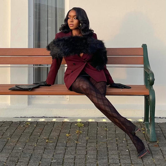Mixed Denier Tights - Midnight Plaid
