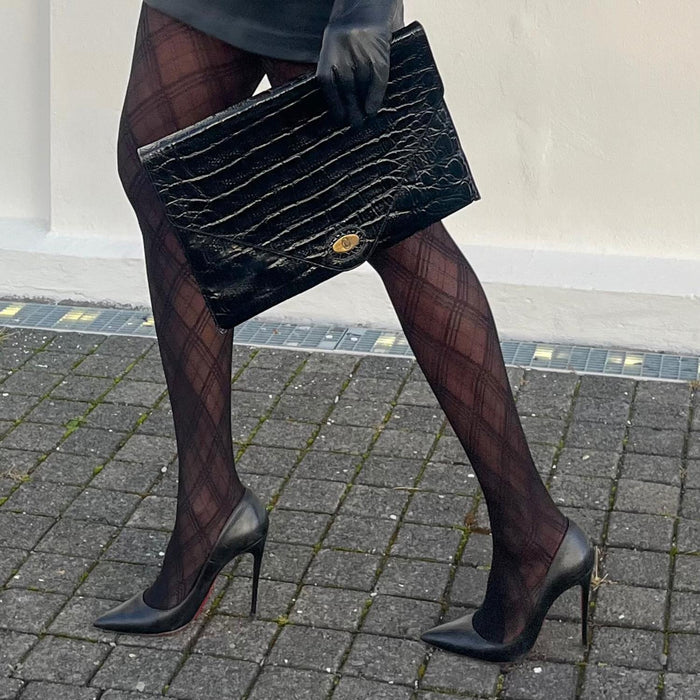 Mixed Denier Tights - Midnight Plaid