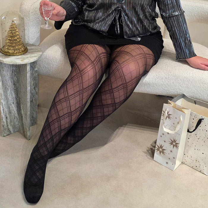 Mixed Denier Tights - Midnight Plaid