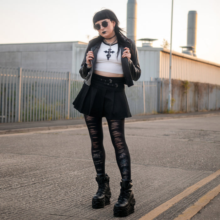 Mixed Denier Tights - Torn - Black