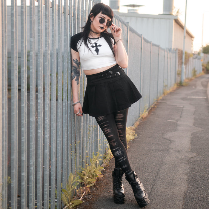 Mixed Denier Tights - Torn - Black