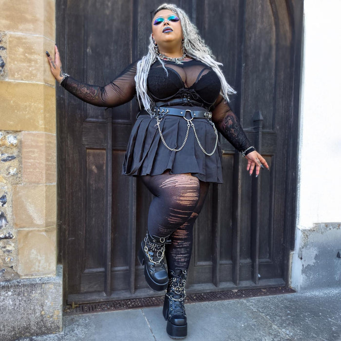 Mixed Denier Tights - Torn - Black