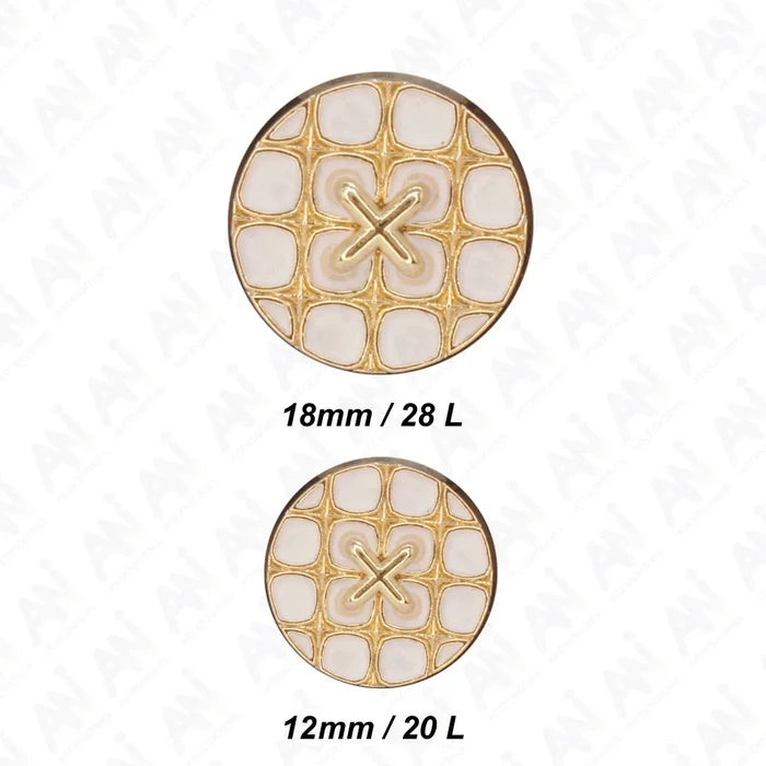 Monochrome Cross Design Metal Buttons | 12mm(20L) & 18mm(28L)