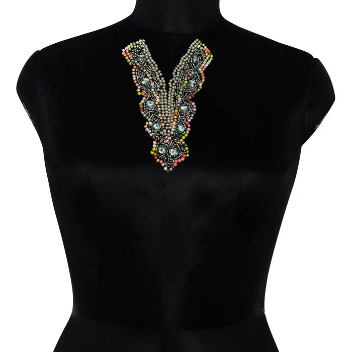 Multicolor Beaded V Neckline