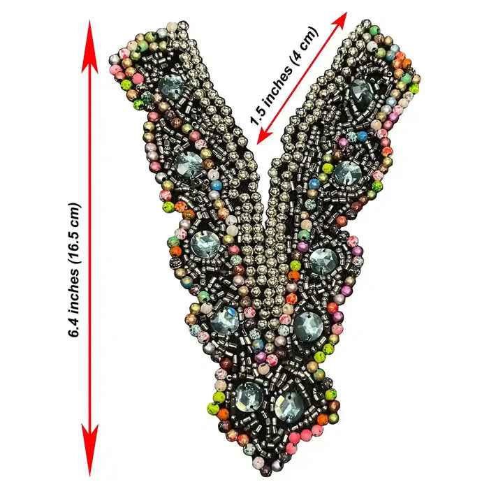 Multicolor Beaded V Neckline