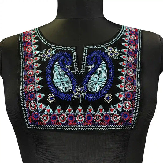 Multicolor embroidery round neckline patch with detailed thread work, ideal for ethnic and designer garments | Ani Accessories