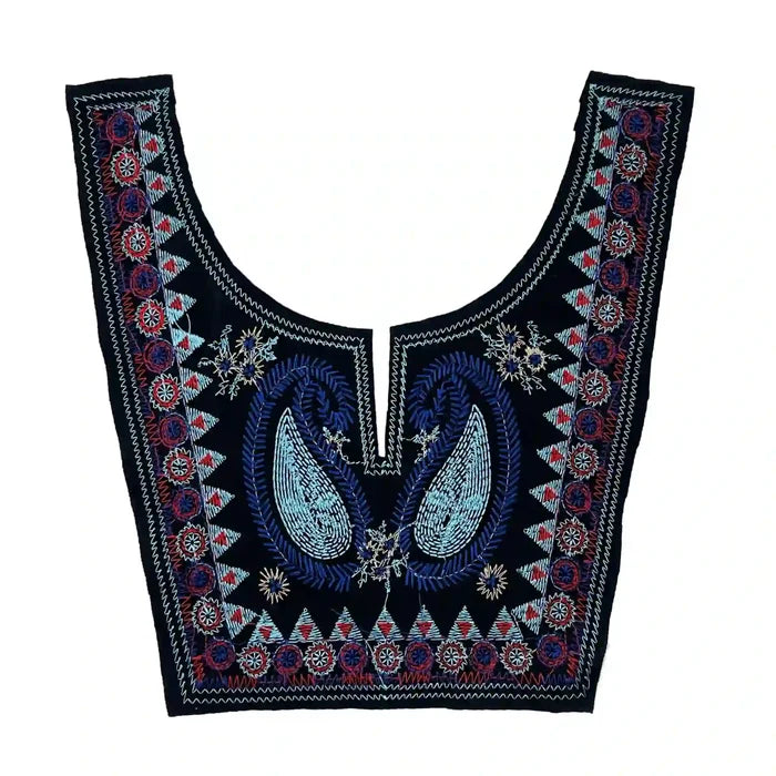 Premium multicolor embroidery round neckline by Ani Accessories with intricate patterns and neat finishing.