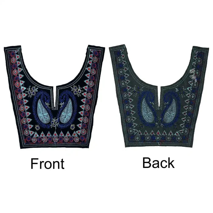 Multicolor embroidery round neckline by Ani Accessories crafted for apparel embellishment and custom tailoring.