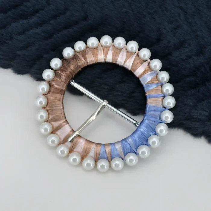 Ani Accessories multicolor pearl raffia buckle handmade straw woven buckle for belts bags DIY craft decor