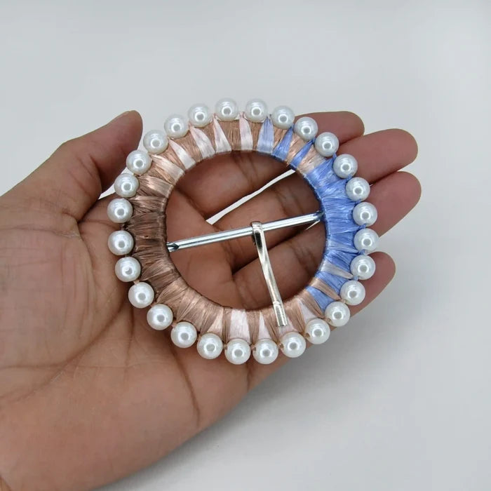 Ani Accessories handmade raffia buckle with pearls straw woven buckle for belt bag DIY craft decor