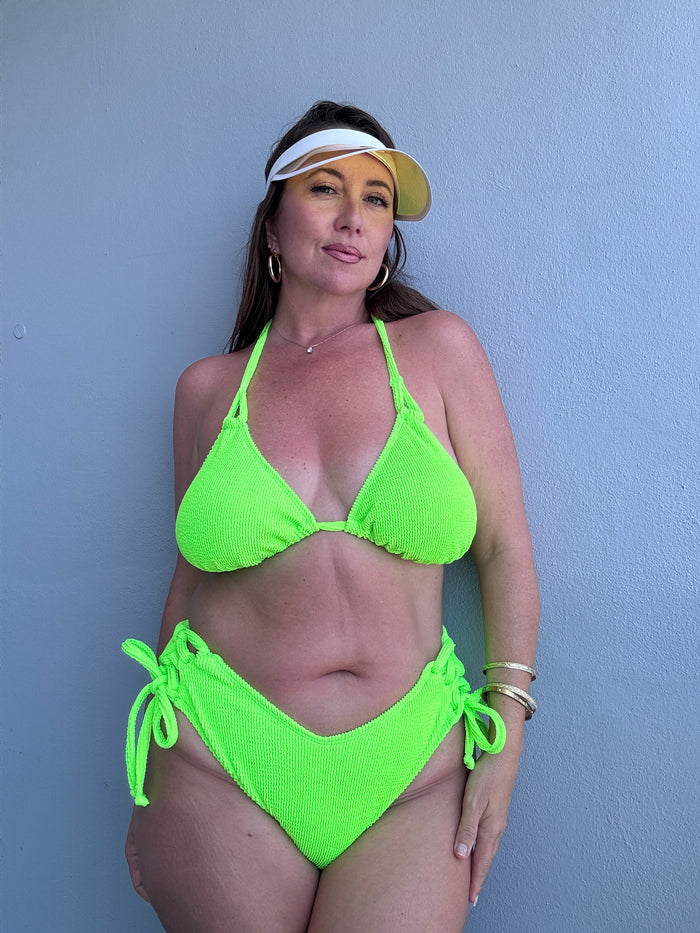Neon Green Crinkle Side Tie Bikini Bottom