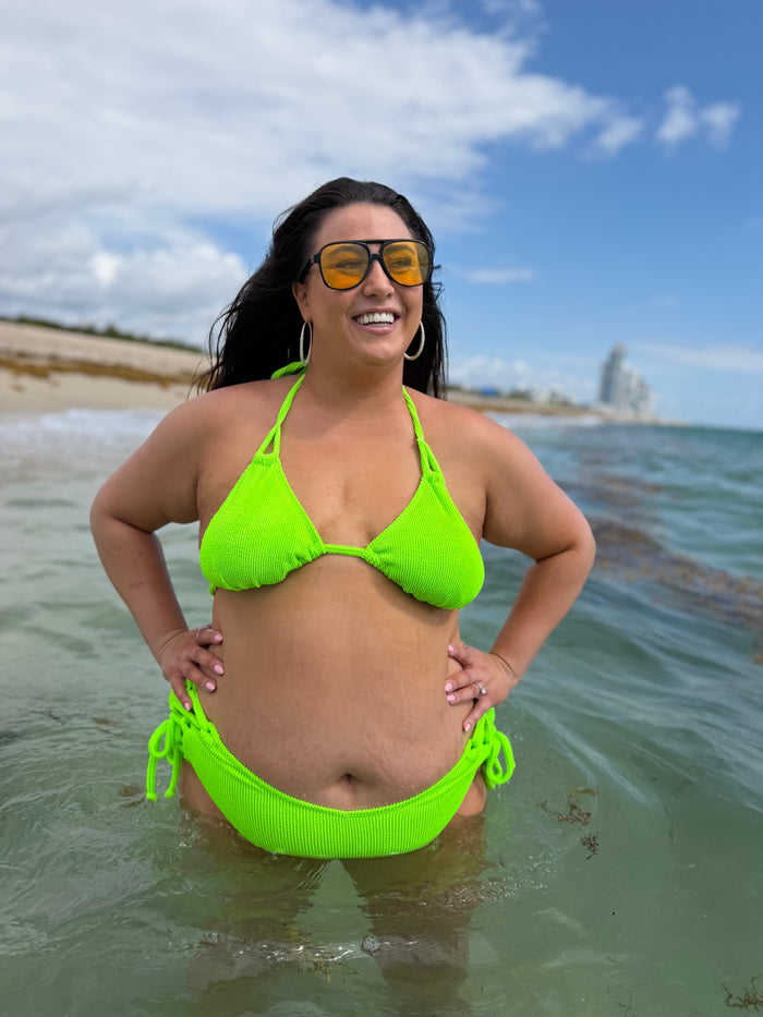 Neon Green Crinkle Triangle Bikini Top