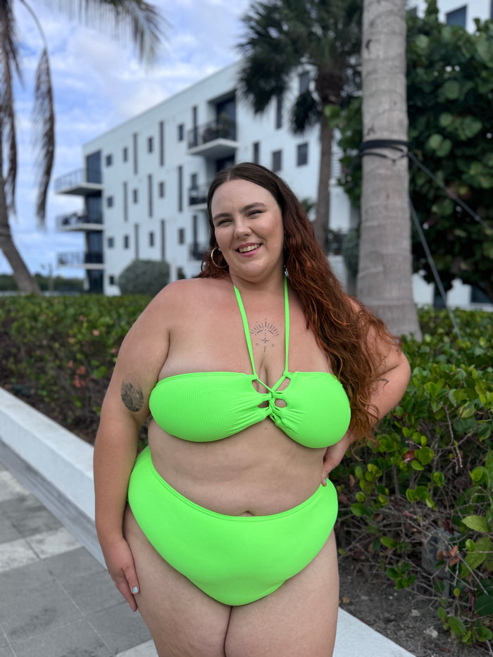 Neon Green Rib High Waist Bikini Bottom