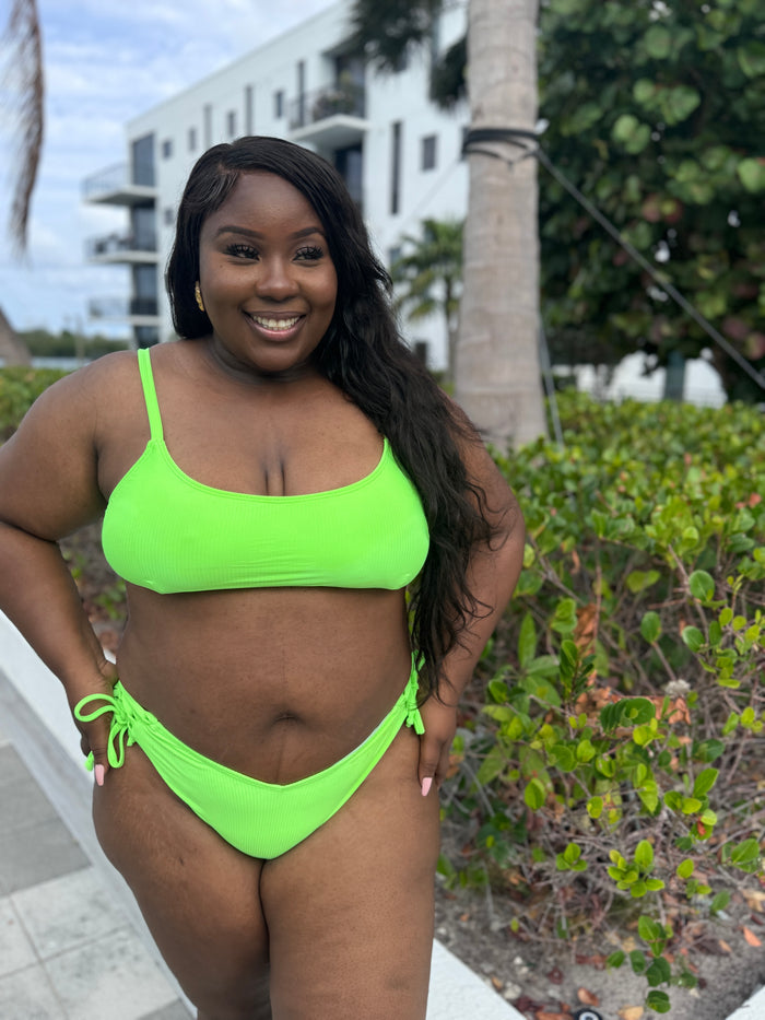 Neon Green Rib Side Tie Bikini