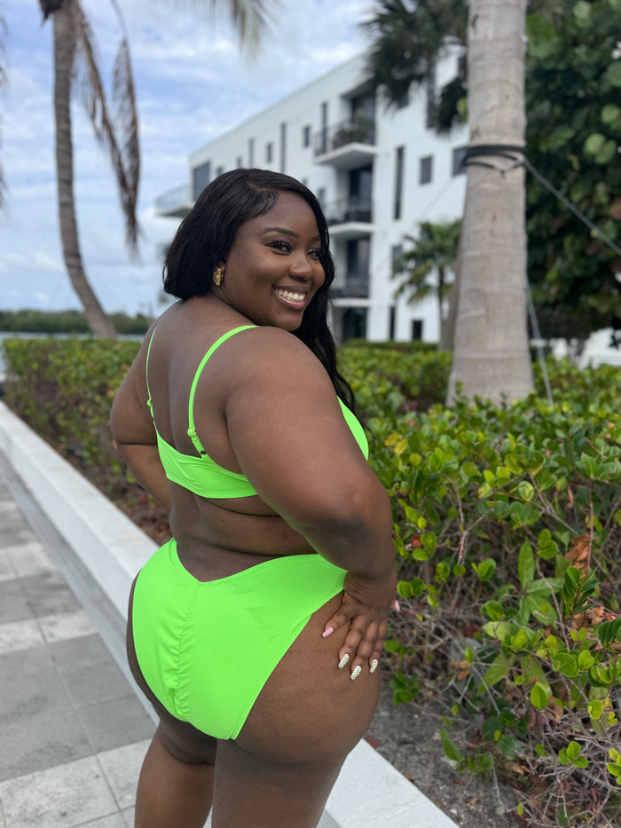 Neon Green Rib Side Tie Bikini