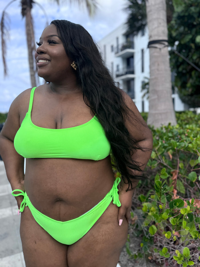 Neon Green Rib Side Tie Bikini