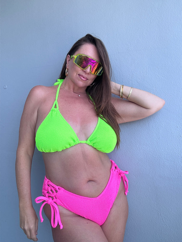 Neon Pink Crinkle Side Tie Bikini