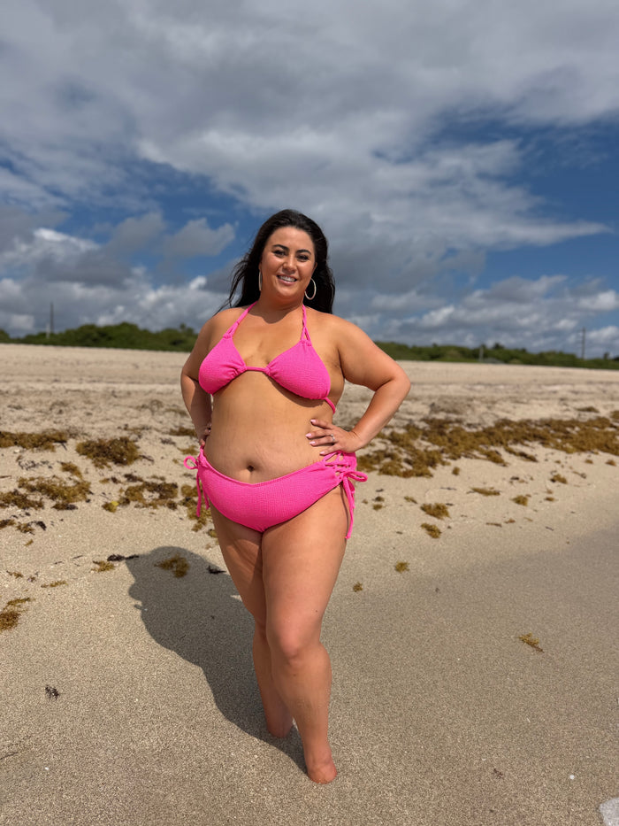 Neon Pink Crinkle Side Tie Bikini