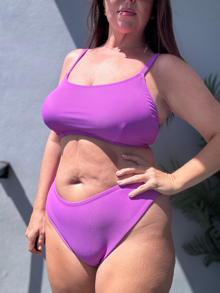 Neon Purple Rib Cheeky Bikini Bottom