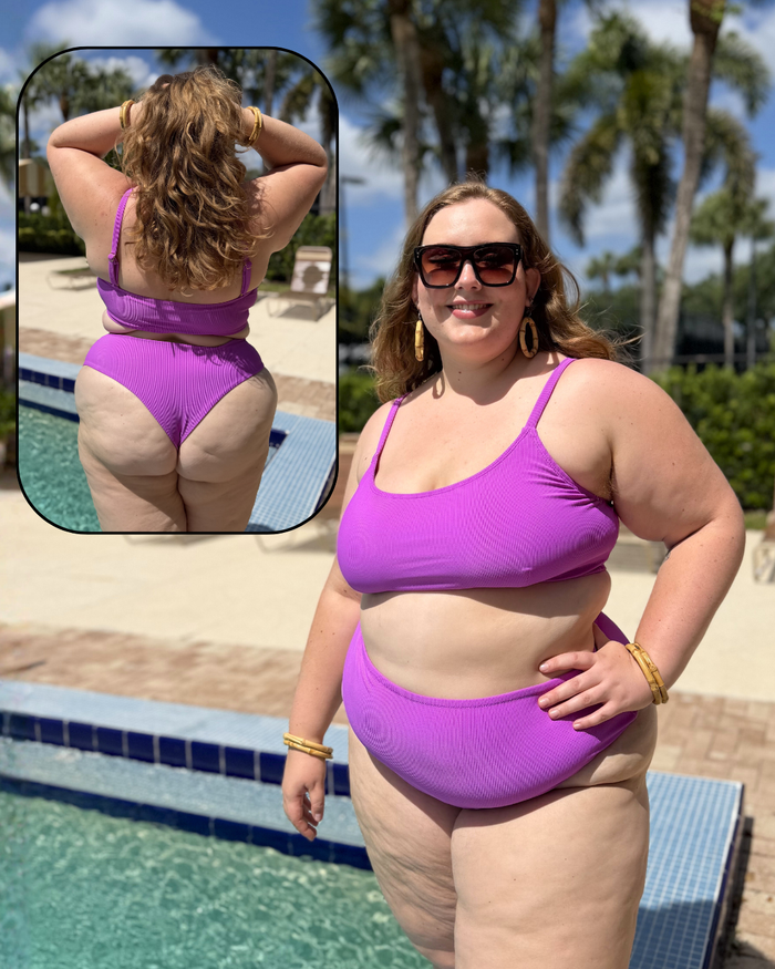 Neon Purple Rib High Waist Cheeky Bikini Bottom
