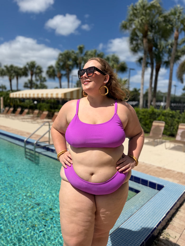 Neon Purple Rib Scoop Bikini Top