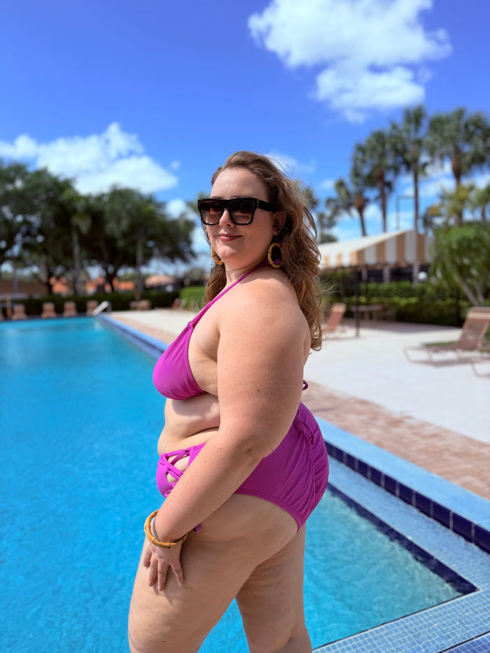 Neon Purple Rib Side Tie Bikini Bottom