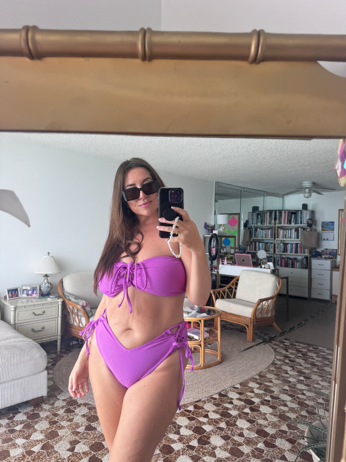 Neon Purple Rib Side Tie Bikini Bottom