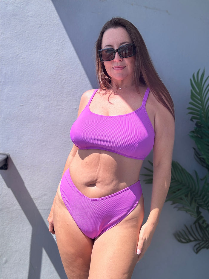 Neon Purple Rib Thong Bikini Bottom