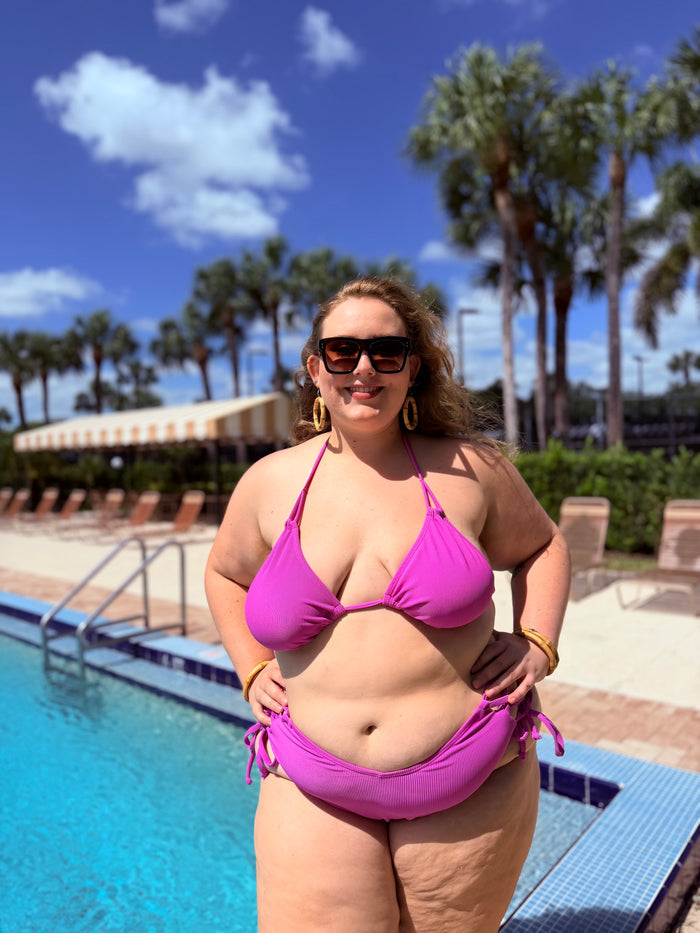 Neon Purple Rib Triangle Bikini Top