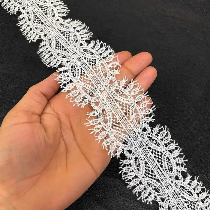 Net Lace Border with Fringe Edge | Width 6.3cm (2.5 inches) 63mm | SKU_FML-35