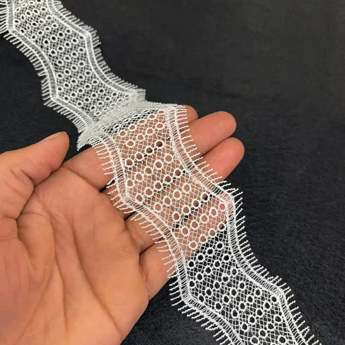 Net Lace Trim with Intricate Pattern | Width 5.5cm (2.1 inches) 55mm | SKU-FML-21