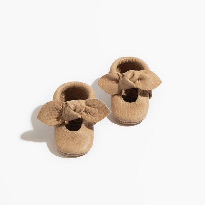 Newborn Weathered Brown Knotted Bow Baby Shoe - Babies in Bloom