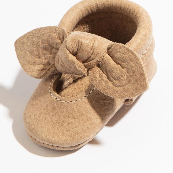 Newborn Weathered Brown Knotted Bow Baby Shoe - Babies in Bloom