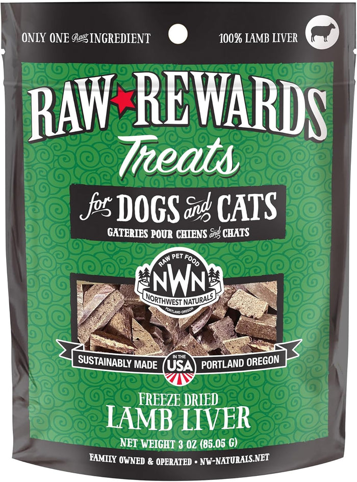 Northwest Naturals Raw Rewards Dog Treats- Lamb Liver: 3 oz - Dog.Dog.Cat.