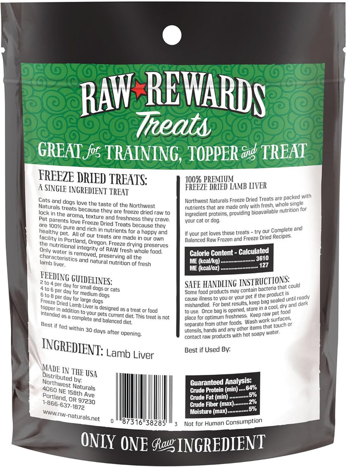 Northwest Naturals Raw Rewards Dog Treats- Lamb Liver: 3 oz - Dog.Dog.Cat.