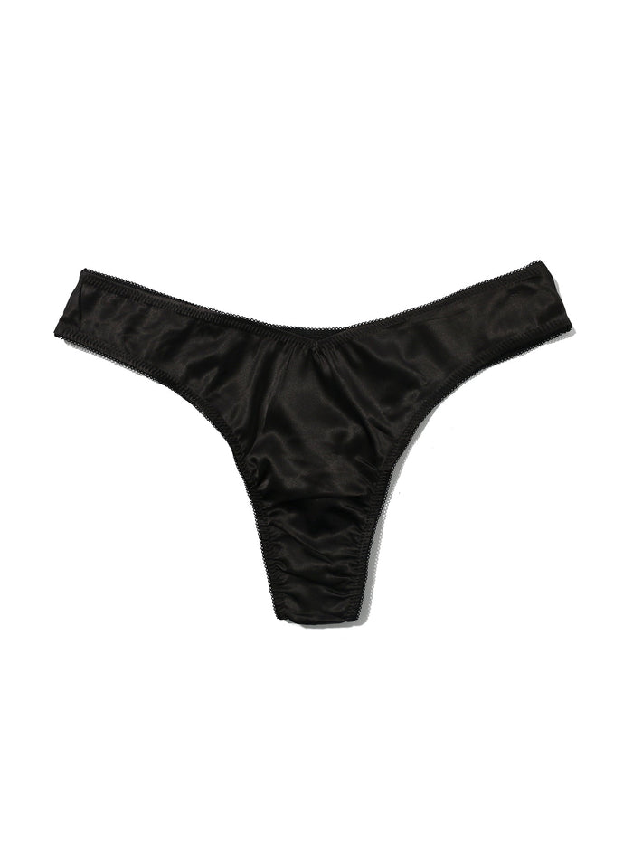 &oh Dark And Dangerous Black Satin High Cut Thong - Flat Lay | Hanky Panky