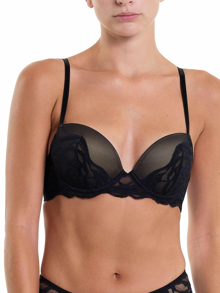 &oh™ Dark Romance Black Lace Underwire Bra - Front Close-Up, Sheer Mesh Cup & Lace Detail | Hanky Panky