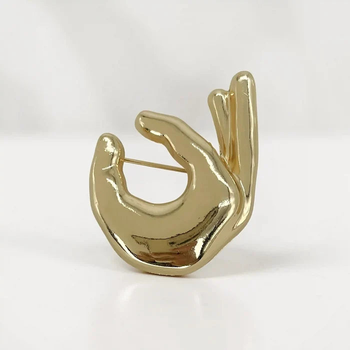 OK Hand Gesture Metal Brooch